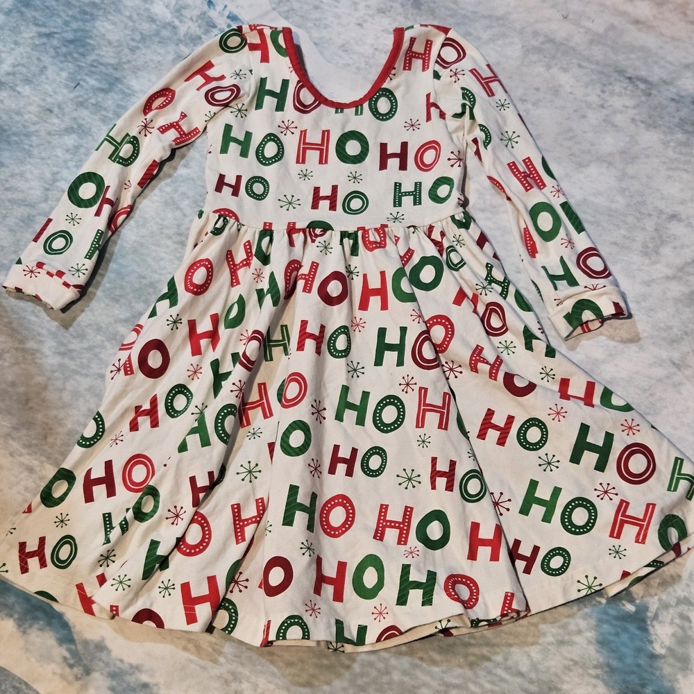 Kelly's Kids Girls 5/6 Christmas HO HO HO Twirl Dress Long Sleeve Holiday
